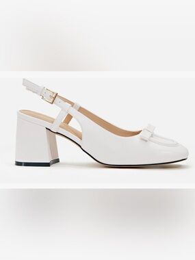 White Slingback Block Heel Pumps